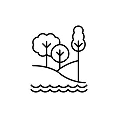 Park Icon Set. Trees, forest and bench vector icons. Nature, sun, lake. Set of park icon with outline design. Park vector illustration. City park icons set.