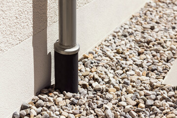 Drain pipe or Sewer install in French drain under Stones Floor or Drain Gravel Cover, Modern Water...
