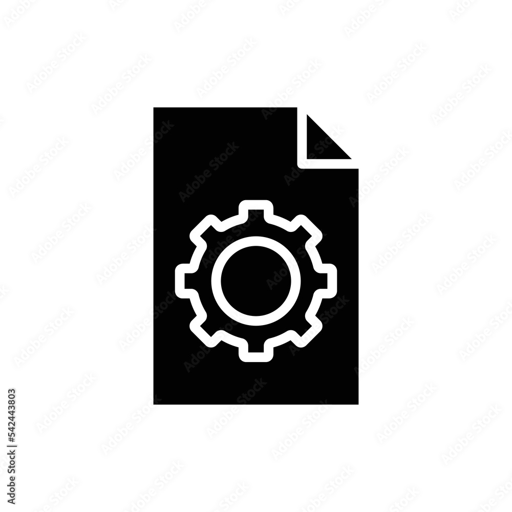Poster paper document glyph icon illustration with gear. icon related to document in developing, file in de