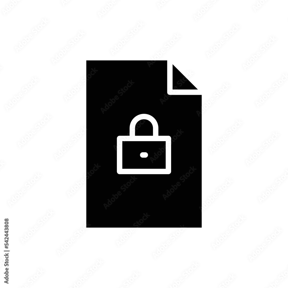 Poster paper document glyph icon illustration with padlock. icon related to document lock, file lock. simpl