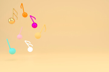 3d illustration of music note. Music melody background.