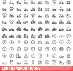 Obraz na płótnie Canvas 100 transport icons set. Outline illustration of 100 transport icons vector set isolated on white background