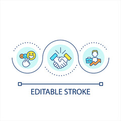 Positive company reputation loop concept icon. Employment brand. Professional relations. Career growth abstract idea thin line illustration. Isolated outline drawing. Editable stroke. Arial font used