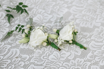 Fairy-tale with blue and white accent flowers theme. Clean white table setting for wedding ceremony...