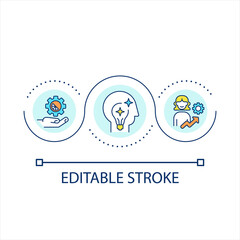 Fototapeta premium Brand building loop concept icon. Generate insights. Boost professionals growth. Optimization abstract idea thin line illustration. Isolated outline drawing. Editable stroke. Arial font used