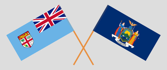 Crossed flags of Fiji and The State of New York. Official colors. Correct proportion