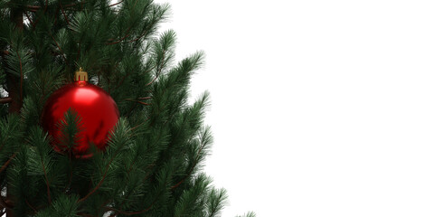 Christmas treeand decoration, fir  tree branch and Xmas bauble isolated, transparent background. PNG