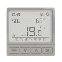 Heating thermostat, 19 degrees C, transparent background. PNG. Energy efficiency, save energy