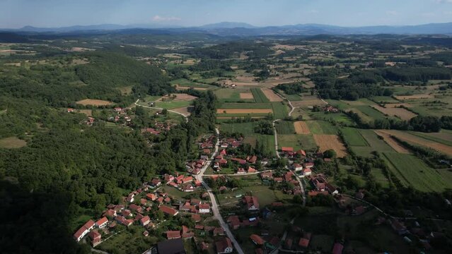 Drone flight over the European village Zlot near the city of Bor