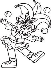 Mardi Gras Jester Boy Isolated Coloring Page