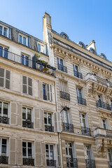 Fototapeta na wymiar Paris, luxury parisian facade in the 6e arrondissement, a chic district in the center 