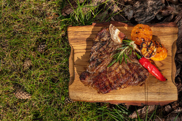 T-bone steak with baked vegetables