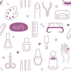 Seamless manicure pattern in doodle style, vector