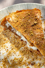 Baklava with nuts and ice cream