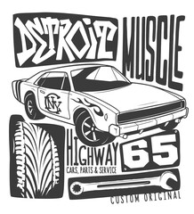 Detroit classic, American muscle car, repair service typography print