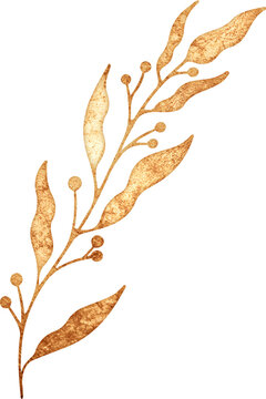 Sprig with leaves and berries made of textured gold metallic foil