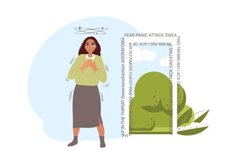 Scared Woman Afraid of Leaving Home. Introversion, agoraphobia, Public Spaces Phobia psychological Concept. Mental Illness, Stress, Social Anxiety Disorder, Panic Attack