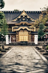 Vertical shot of a Japanese temple entrance