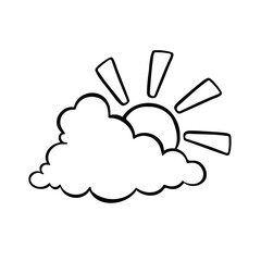 cartoon outline sun behind cloud vector illustration