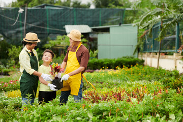 Family Caring about Plants