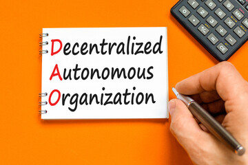 DAO decentralized autonomous organization symbol. Concept words DAO decentralized autonomous...