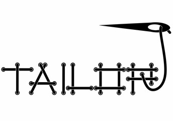 Needle and thread Taylor text logo isolated on white background