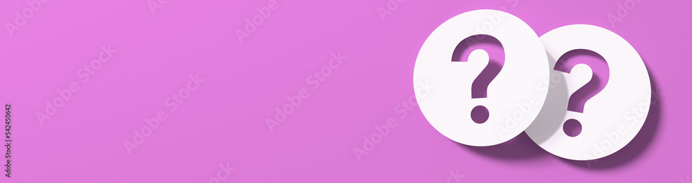 Poster question mark in front of a red color wall background. business support concept - 3d rendering.