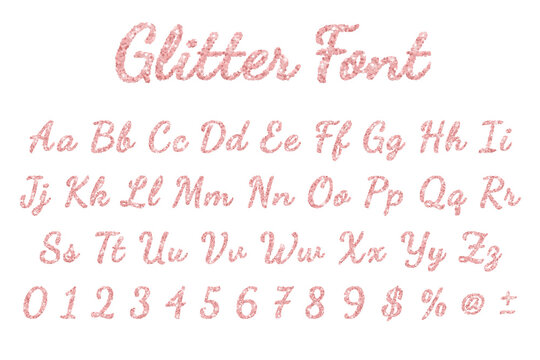 Rose gold glitter font isolated PNG
