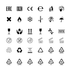 Packaging label cargo isolated symbols set isolated PNG
