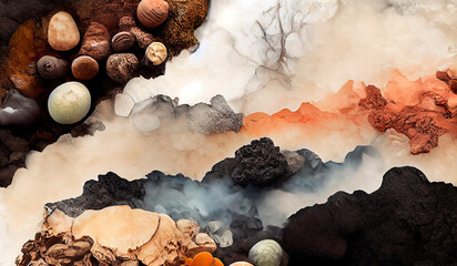 A collage of different natural textures mixed in beautiful abstract background,  Generative AI	