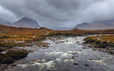 The view from old bridge of Sligachan during rain storm