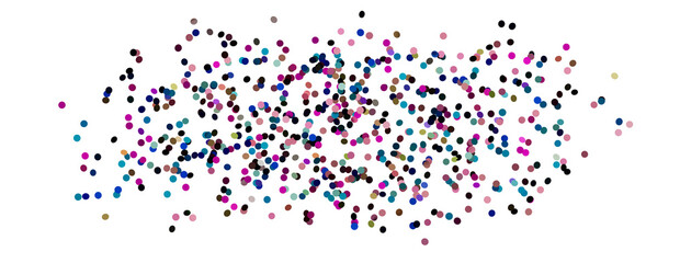 Colorful assorted confetti with serpentine on white