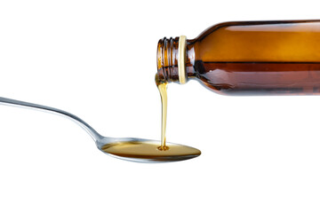 Pouring syrup medicine to spoon