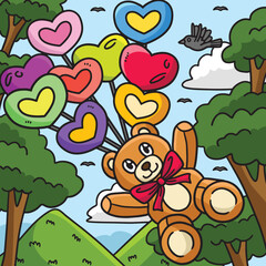 Fototapeta na wymiar Teddy Bear Heart Balloons Colored Cartoon 