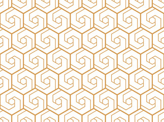 Abstract geometric pattern with stripes, lines. Seamless vector background. White and gold ornament. Simple lattice graphic design