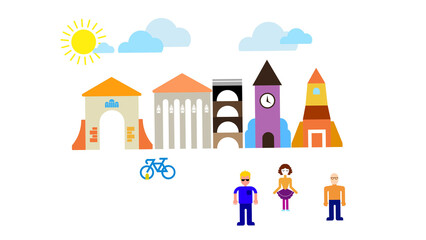 Fototapeta na wymiar Illustration of a city where different people live