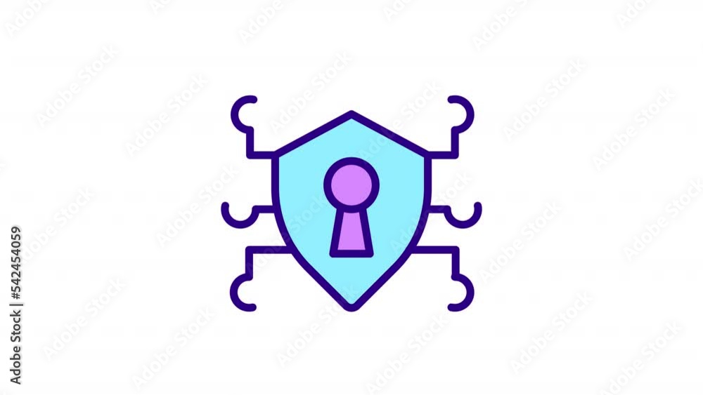 Poster Animated cybersecurity color icon. Protecting information from malicious threats. Seamless loop HD video with alpha channel on transparent background. Simple filled line motion graphic animation