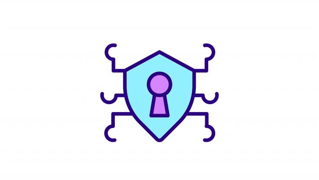 Animated cybersecurity color icon. Protecting information from malicious threats. Seamless loop HD video with alpha channel on transparent background. Simple filled line motion graphic animation