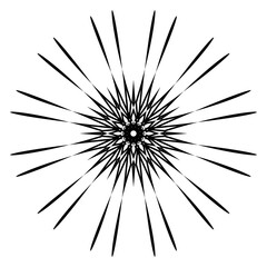 Black ornamental round pattern mandala on white background. Template design. Vector illustration Star Burst. Radial white speed lines in round form Vector illustration. Fireworks. Star rays. Explosion