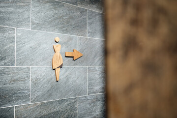 Women's restroom sign. The concept of frequent visits to the toilet for problems of the...