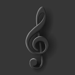 3d black icon of treble clef, black volume monochrome sign