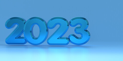 3D render number 2023 new year color blue