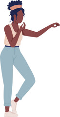 Young lady in casual wear semi flat color raster character. Standing figure. Full body person on white. Happy and fun simple cartoon style illustration for web graphic design and animation