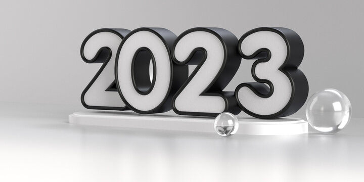 3D Render number of new year 2023 black and white