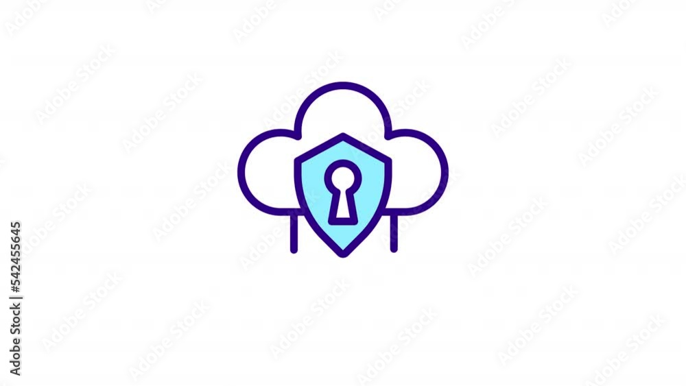 Poster Animated cloud security color icon. Data, information protection. Cybersecurity. Seamless loop HD video with alpha channel on transparent background. Simple filled line motion graphic animation