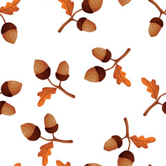 Pattern with acorns. Vector illustration of a cartoon on a white background