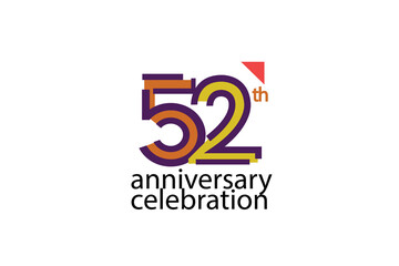 52 year anniversary celebration abstract style logotype. anniversary with purple, yellow, orange color isolated on white background, vector design for celebration, invitation, greeting card - Vector