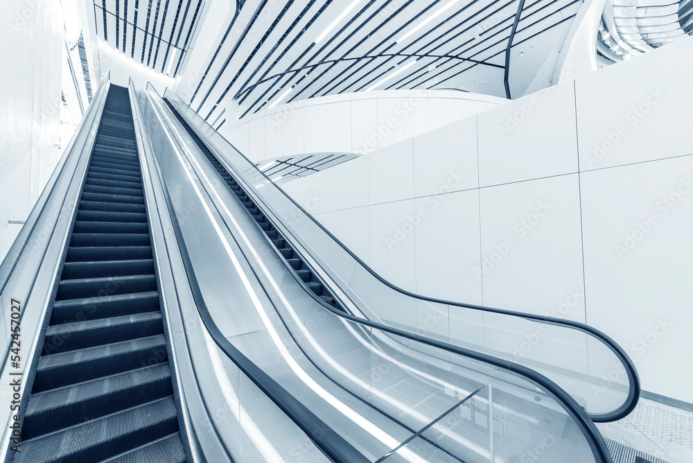 Aufkleber interior view of escalator in modern architecture