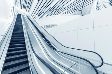 Interior view of escalator in modern architecture