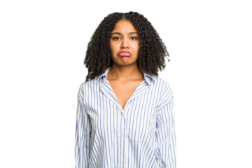 Young african american woman isolated sad, serious face, feeling miserable and displeased.